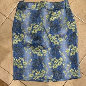 Albert Nipon Blue and Yellow Floral  Skirt